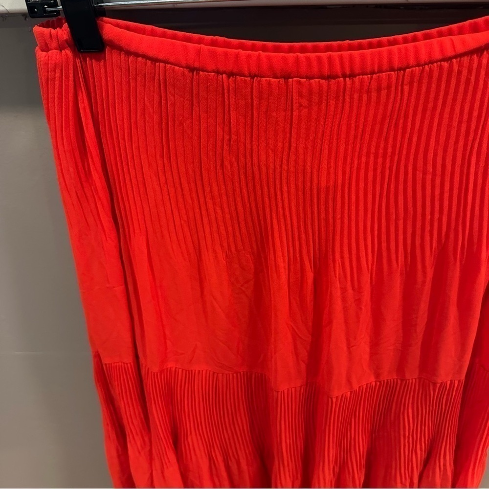 Maxi Tiered Sheer micro pleats bright reddish coral skirt fully lined size 6 C53 - Picture 3 of 10